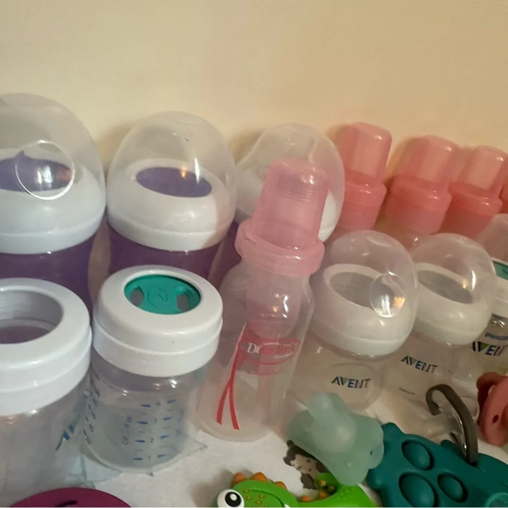 Baby Bottle and Pacifier Set - Pink, Blue, Green